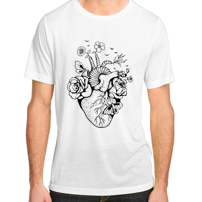 Heart Anatomy Flowers Funny Anatomical Heart And Human Adult ChromaSoft Performance T-Shirt