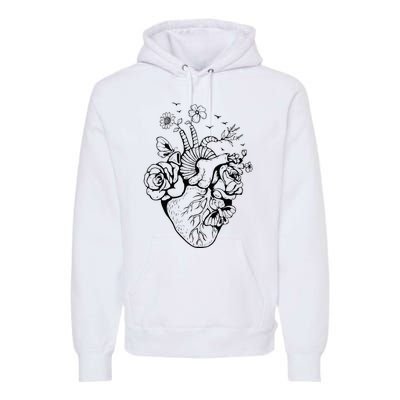 Heart Anatomy Flowers Funny Anatomical Heart And Human Premium Hoodie