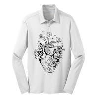 Heart Anatomy Flowers Funny Anatomical Heart And Human Silk Touch Performance Long Sleeve Polo