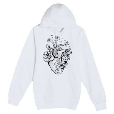 Heart Anatomy Flowers Funny Anatomical Heart And Human Premium Pullover Hoodie