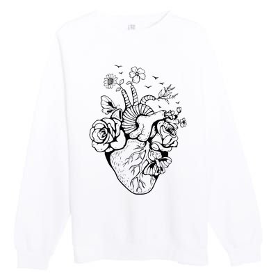 Heart Anatomy Flowers Funny Anatomical Heart And Human Premium Crewneck Sweatshirt