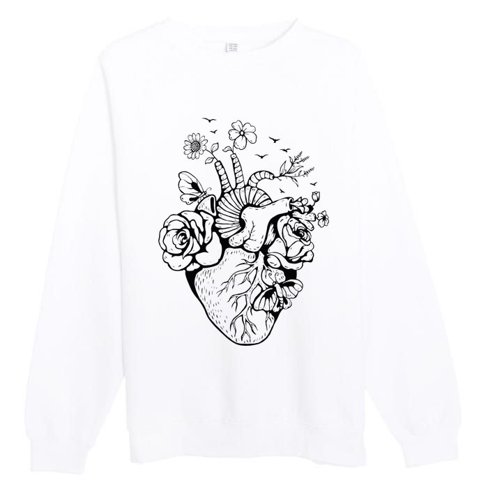 Heart Anatomy Flowers Funny Anatomical Heart And Human Premium Crewneck Sweatshirt