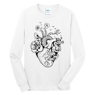 Heart Anatomy Flowers Funny Anatomical Heart And Human Tall Long Sleeve T-Shirt