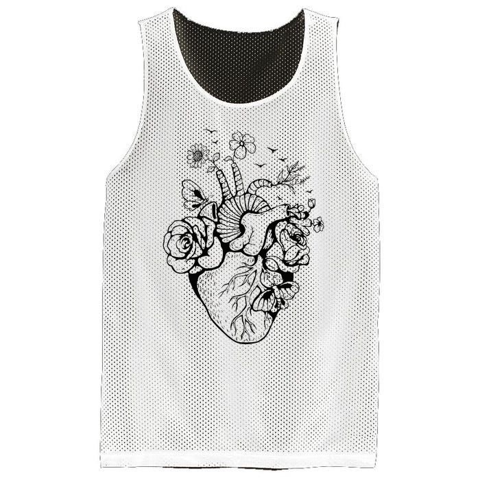 Heart Anatomy Flowers Funny Anatomical Heart And Human Mesh Reversible Basketball Jersey Tank