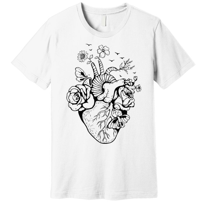 Heart Anatomy Flowers Funny Anatomical Heart And Human Premium T-Shirt