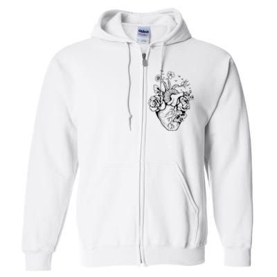 Heart Anatomy Flowers Funny Anatomical Heart And Human Full Zip Hoodie