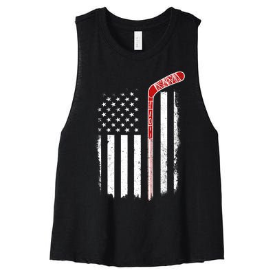 Hockey American Flag Hockey Flag Women's Racerback Cropped Tank