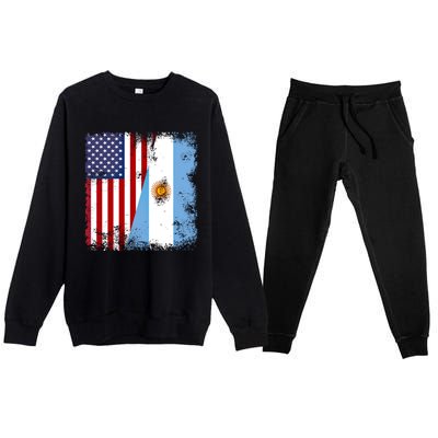 Half Argentinian Flag Vintage Argentina Usa Gift Premium Crewneck Sweatsuit Set