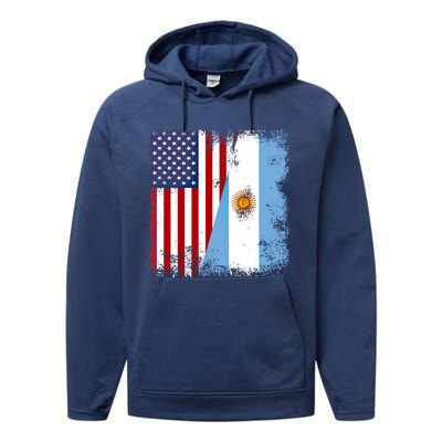 Half Argentinian Flag Vintage Argentina Usa Gift Performance Fleece Hoodie