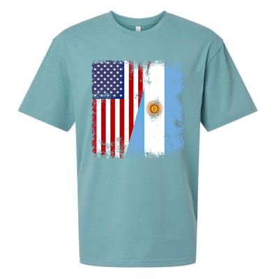 Half Argentinian Flag Vintage Argentina Usa Gift Sueded Cloud Jersey T-Shirt