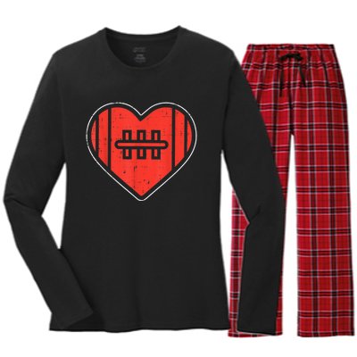 Heart American Football Love Valentines Day Sport Lover Gift Women's Long Sleeve Flannel Pajama Set 