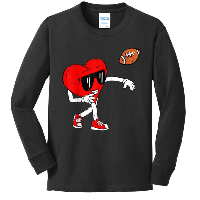 Heart American Football Valentines Day Kids Long Sleeve Shirt