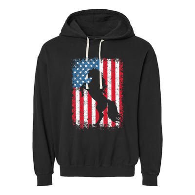 Horse American Flag USA 4th Of July Men Women Garment-Dyed Fleece Hoodie