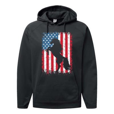 Horse American Flag USA 4th Of July Men Women Performance Fleece Hoodie