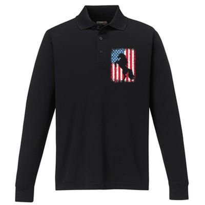 Horse American Flag USA 4th Of July Men Women Performance Long Sleeve Polo