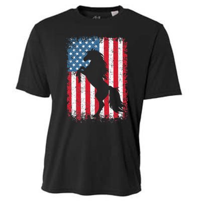 Horse American Flag USA 4th Of July Men Women Cooling Performance Crew T-Shirt