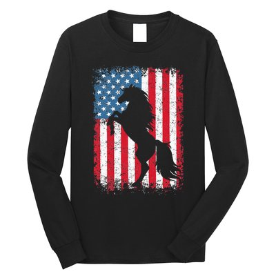 Horse American Flag USA 4th Of July Men Women Long Sleeve Shirt