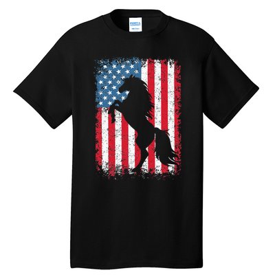 Horse American Flag USA 4th Of July Men Women Tall T-Shirt