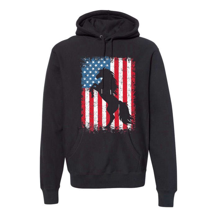 Horse American Flag USA 4th Of July Men Women Premium Hoodie