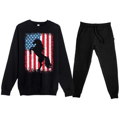 Horse American Flag USA 4th Of July Men Women Premium Crewneck Sweatsuit Set