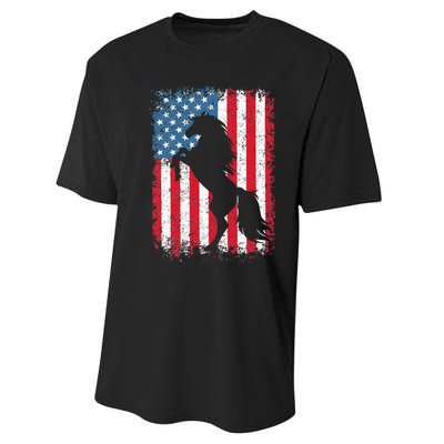 Horse American Flag USA 4th Of July Men Women Performance Sprint T-Shirt