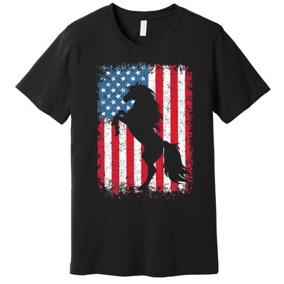 Horse American Flag USA 4th Of July Men Women Premium T-Shirt