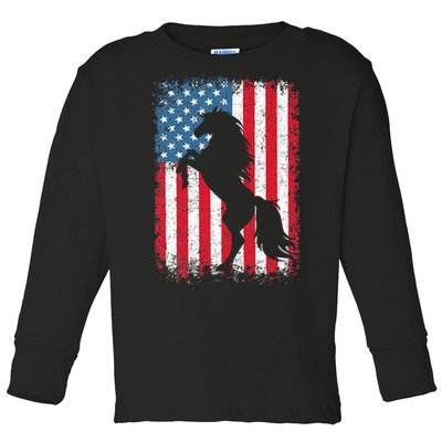 Horse American Flag USA 4th Of July Men Women Toddler Long Sleeve Shirt