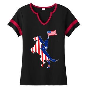 Horse American Flag Usa 4th Of July Funny Horse Lovers Gift Ladies Halftime Notch Neck Tee