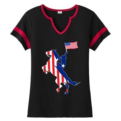 Horse American Flag Usa 4th Of July Funny Horse Lovers Gift Ladies Halftime Notch Neck Tee