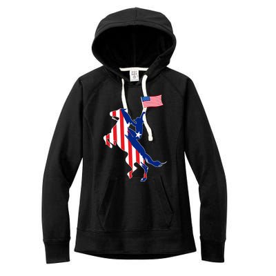 Horse American Flag Usa 4th Of July Funny Horse Lovers Gift Women's Fleece Hoodie