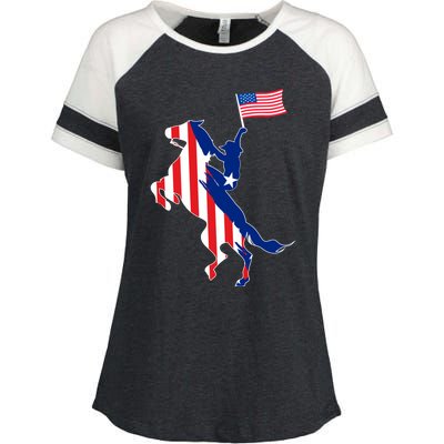 Horse American Flag Usa 4th Of July Funny Horse Lovers Gift Enza Ladies Jersey Colorblock Tee