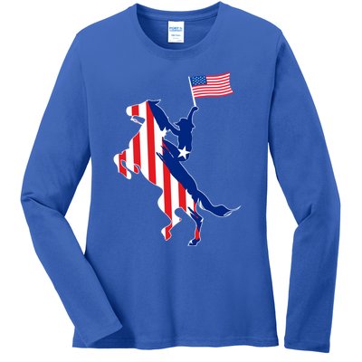 Horse American Flag Usa 4th Of July Funny Horse Lovers Gift Ladies Long Sleeve Shirt