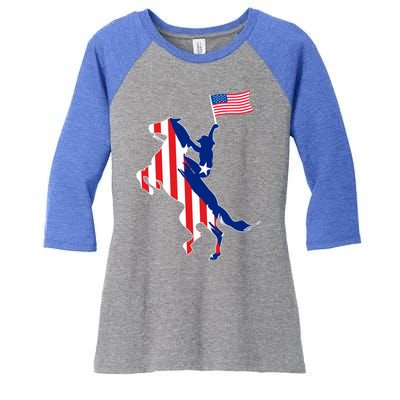 Horse American Flag Usa 4th Of July Funny Horse Lovers Gift Women's Tri-Blend 3/4-Sleeve Raglan Shirt