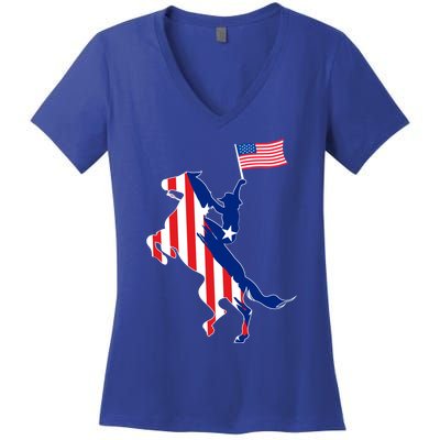 Horse American Flag Usa 4th Of July Funny Horse Lovers Gift Women's V-Neck T-Shirt