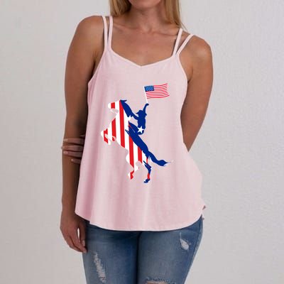 Horse American Flag Usa 4th Of July Funny Horse Lovers Gift Women's Strappy Tank