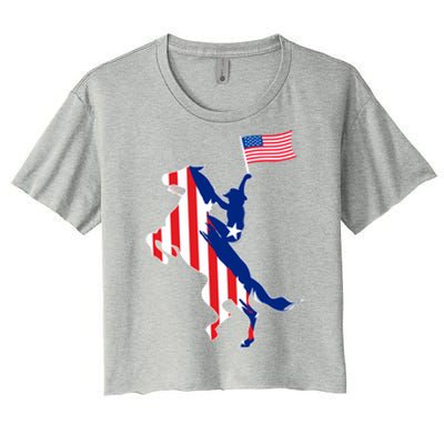 Horse American Flag Usa 4th Of July Funny Horse Lovers Gift Women's Crop Top Tee