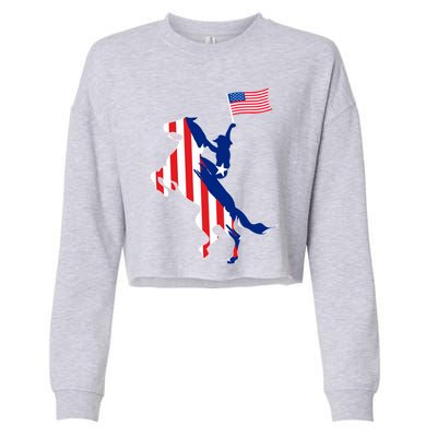 Horse American Flag Usa 4th Of July Funny Horse Lovers Gift Cropped Pullover Crew