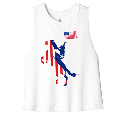 Horse American Flag Usa 4th Of July Funny Horse Lovers Gift Women's Racerback Cropped Tank