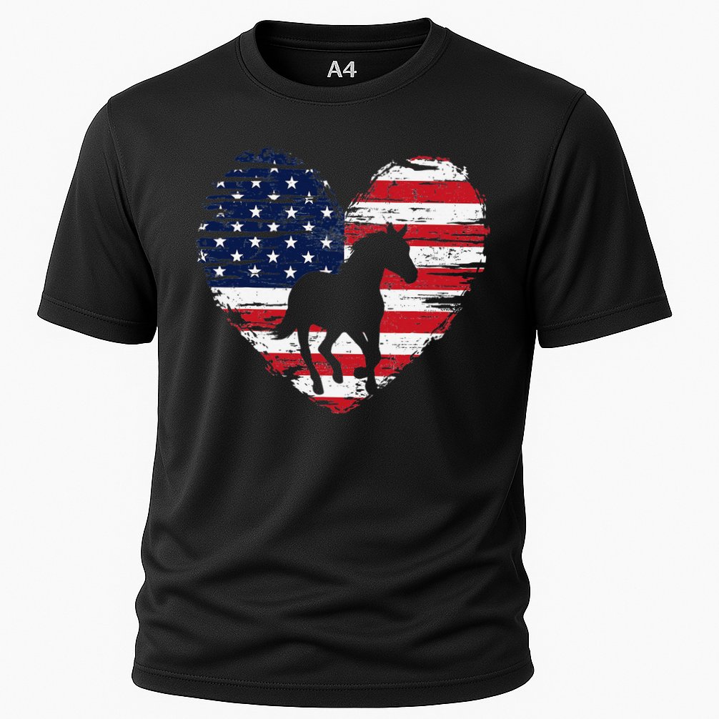 Horse American Flag Heart 4th of July USA Patriotic Pride Cooling Performance Crew T-Shirt