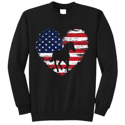 Horse American Flag Heart 4th of July USA Patriotic Pride Sweatshirt