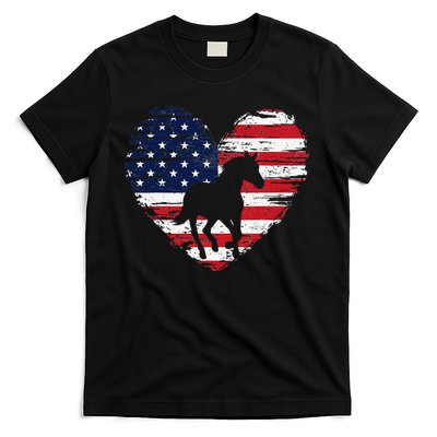Horse American Flag Heart 4th of July USA Patriotic Pride T-Shirt