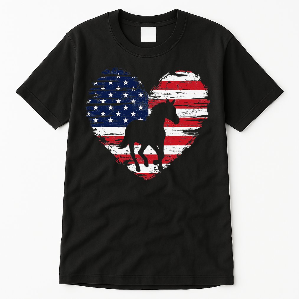 Horse American Flag Heart 4th of July USA Patriotic Pride Tall T-Shirt