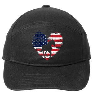 Horse American Flag Heart 4th of July USA Patriotic Pride 7-Panel Snapback Hat