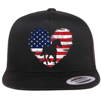 Horse American Flag Heart 4th of July USA Patriotic Pride Flatbill Hat