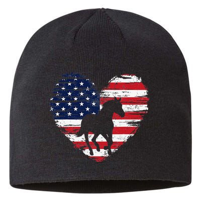 Horse American Flag Heart 4th of July USA Patriotic Pride Sustainable Beanie
