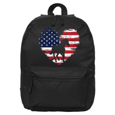 Horse American Flag Heart 4th of July USA Patriotic Pride 16 in Basic Backpack