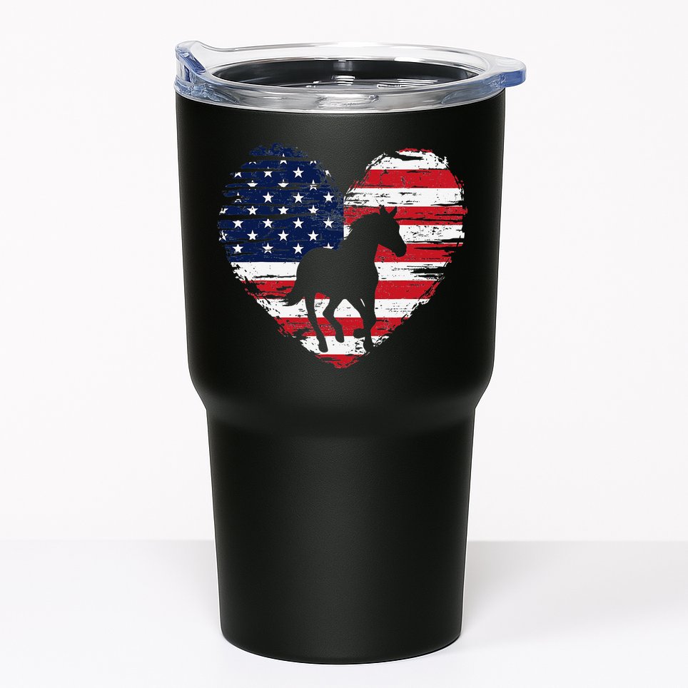 Horse American Flag Heart 4th of July USA Patriotic Pride Tumbler