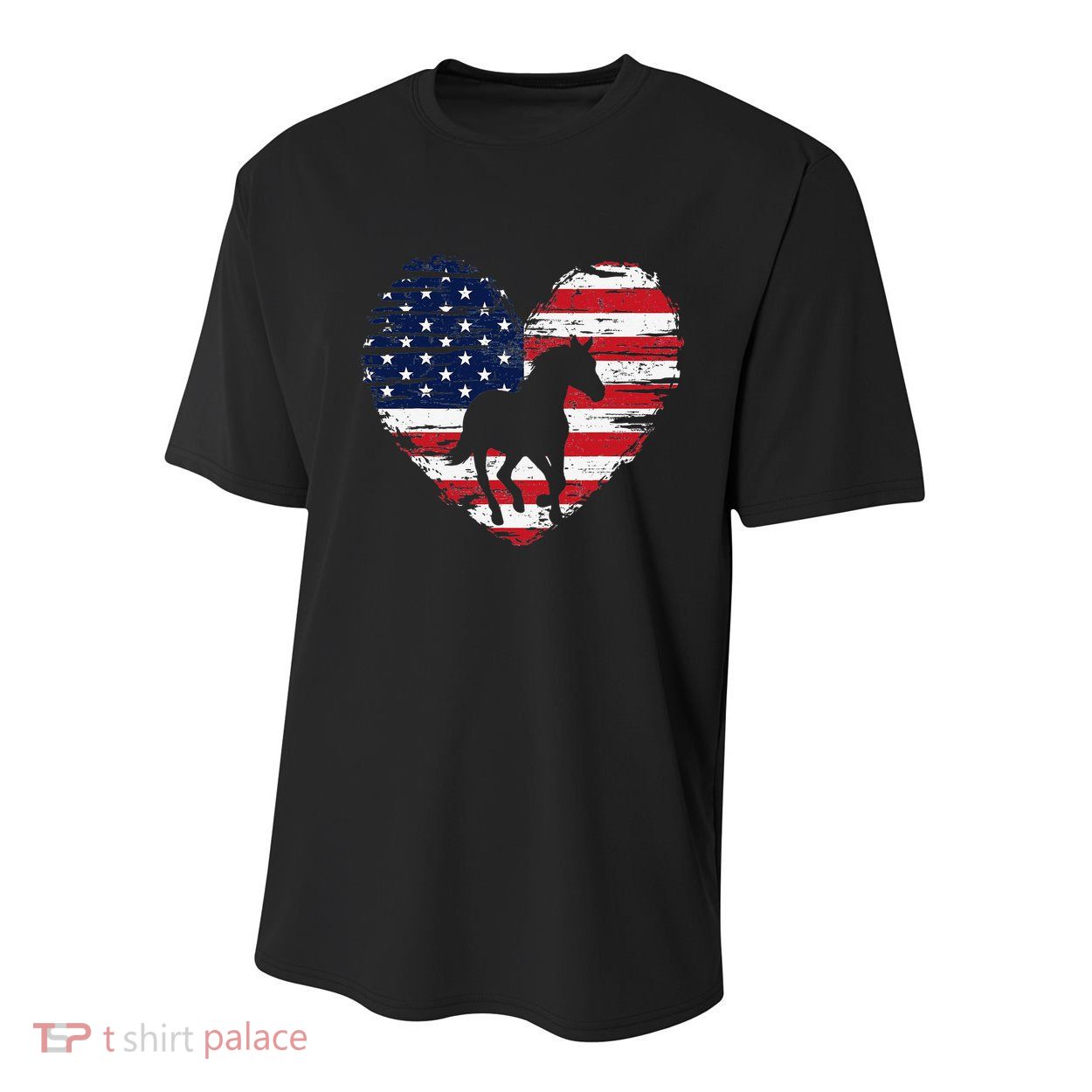 Horse American Flag Heart 4th of July USA Patriotic Pride Youth Performance Sprint T-Shirt