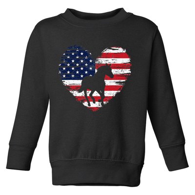Horse American Flag Heart 4th of July USA Patriotic Pride Toddler Sweatshirt