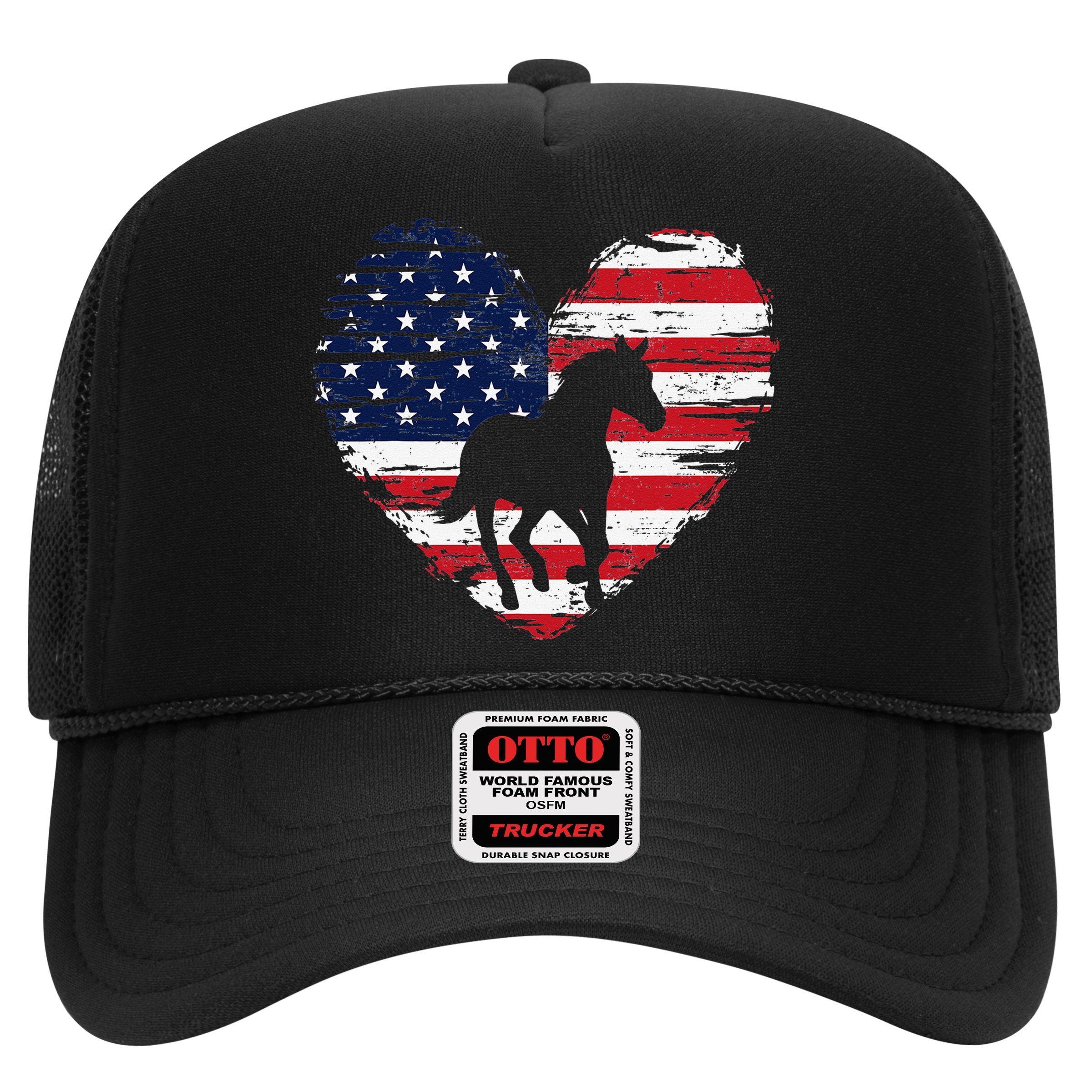 Horse American Flag Heart 4th of July USA Patriotic Pride Hat
